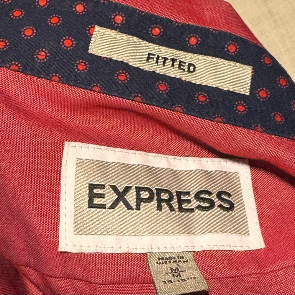 Express Contrast Fitted Shiny Red Button-Down Shi… - image 5